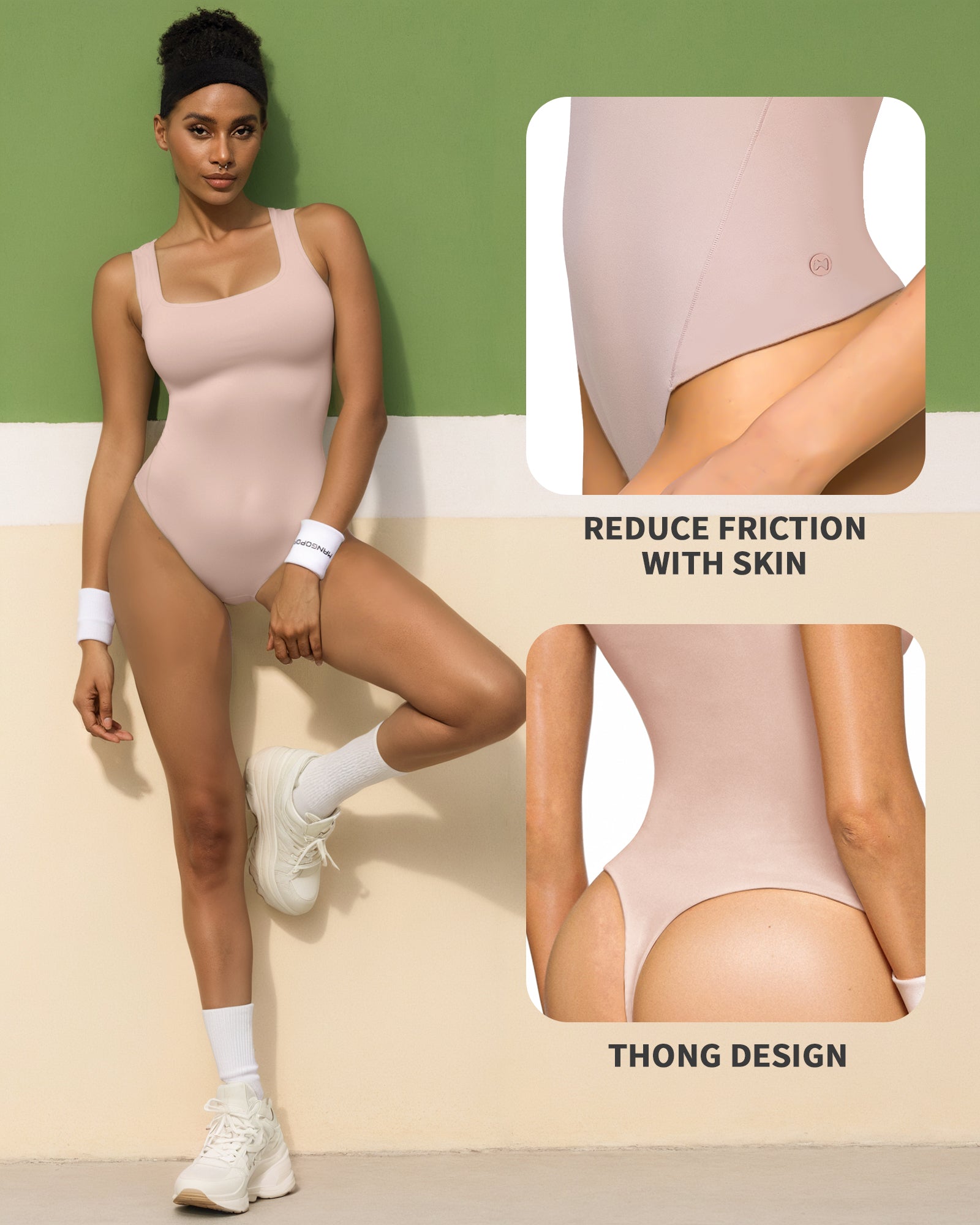 MANGOPOP Women's Sleeveless Square Neck Double Lined Thong Bodysuit Tank Tops Workout Top Shirts
