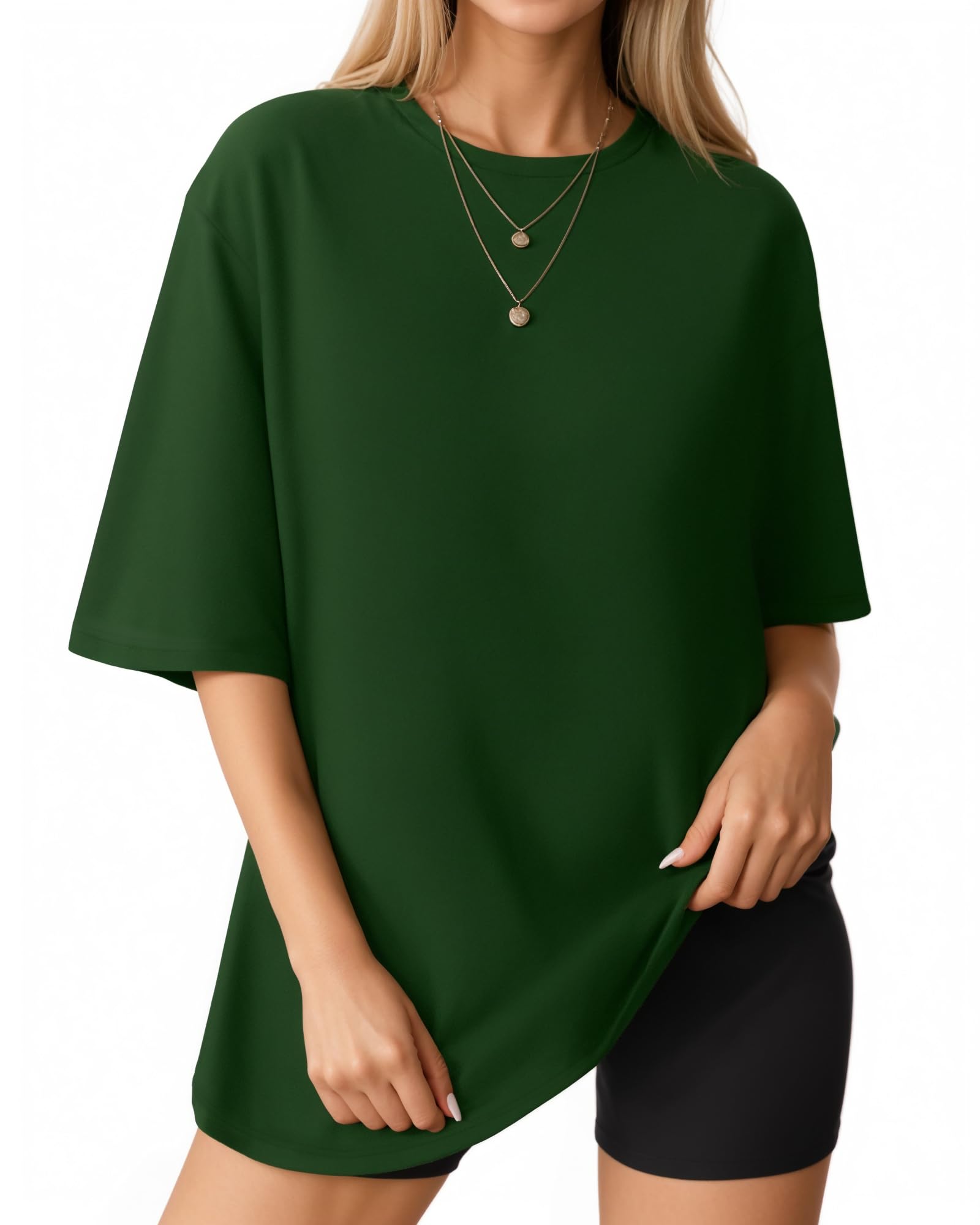 MANGOPOP Women's Oversized T Shirts Short Sleeve Crewneck Loose Fit Tops Summer Basic Tee