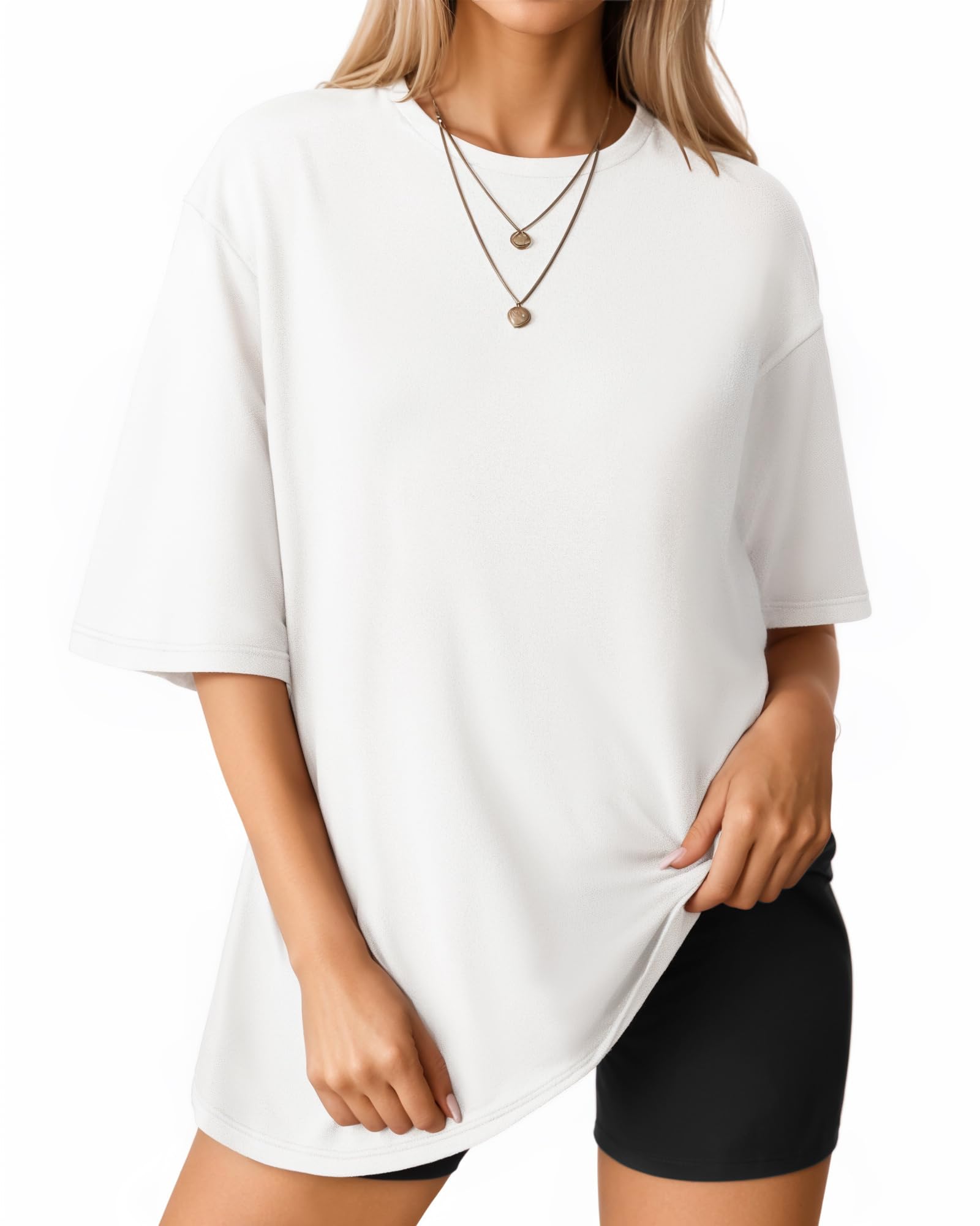 MANGOPOP Women's Oversized T Shirts Short Sleeve Crewneck Loose Fit Tops Summer Basic Tee