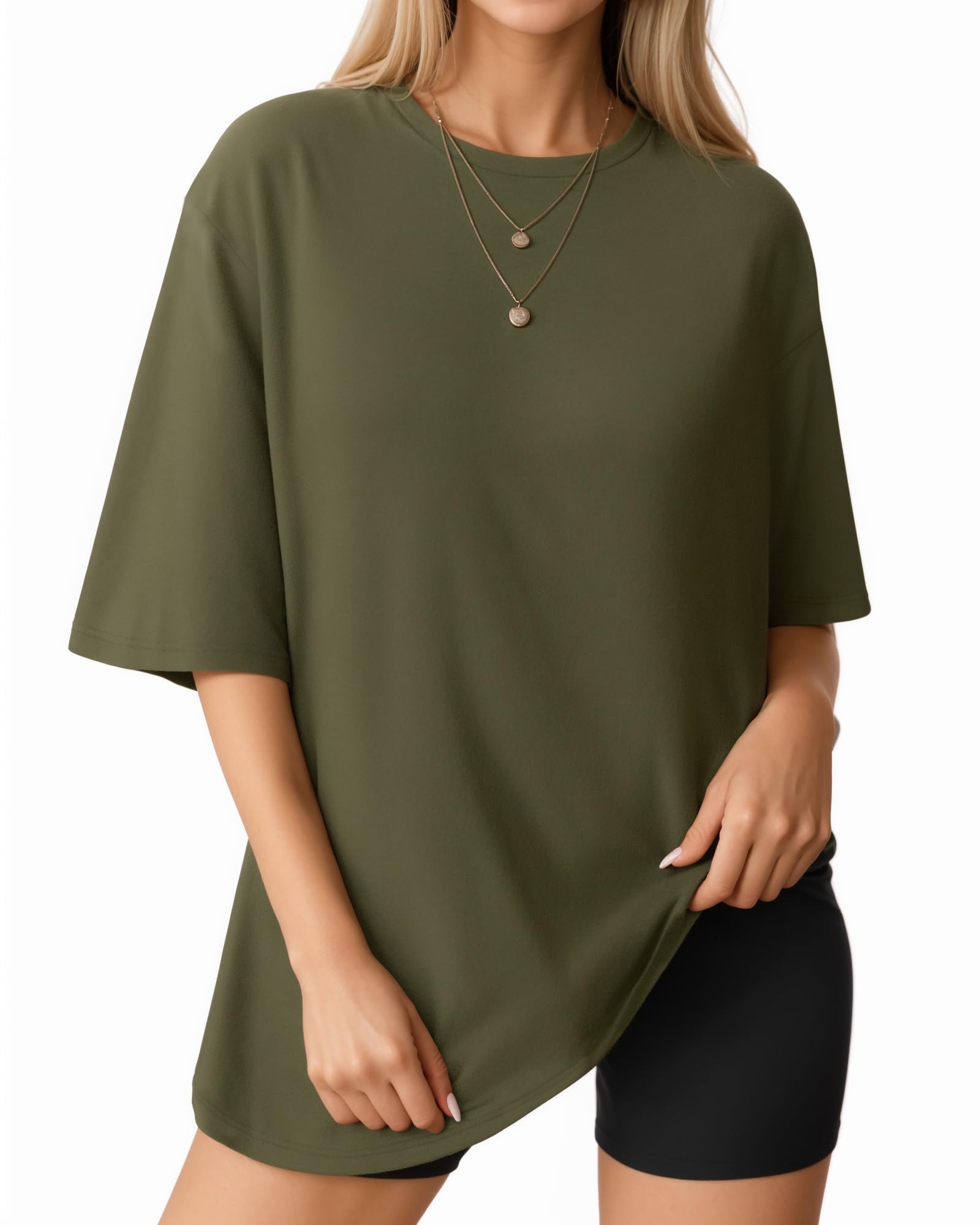 MANGOPOP Women's Oversized T Shirts Short Sleeve Crewneck Loose Fit Tops Summer Basic Tee