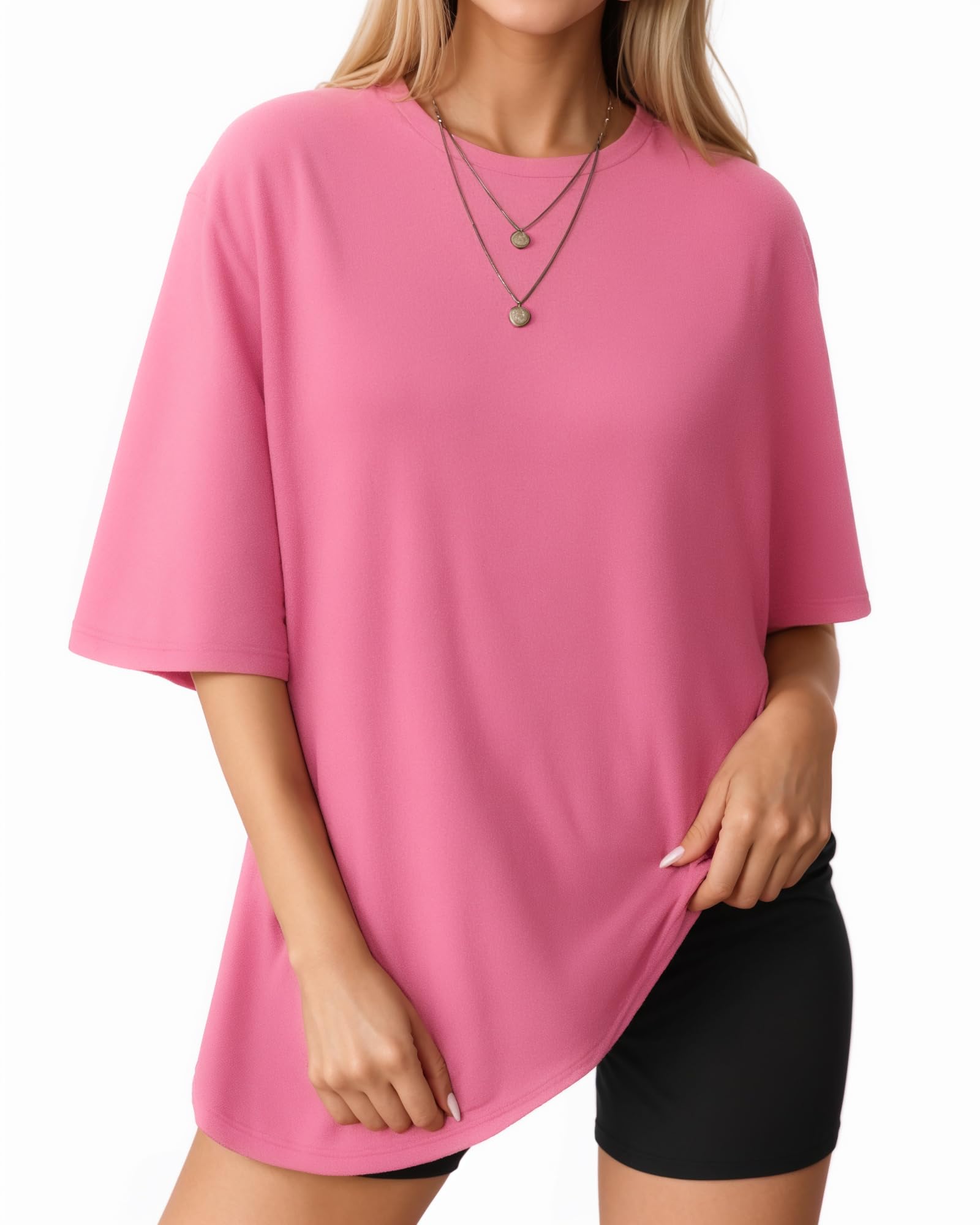 MANGOPOP Women's Oversized T Shirts Short Sleeve Crewneck Loose Fit Tops Summer Basic Tee