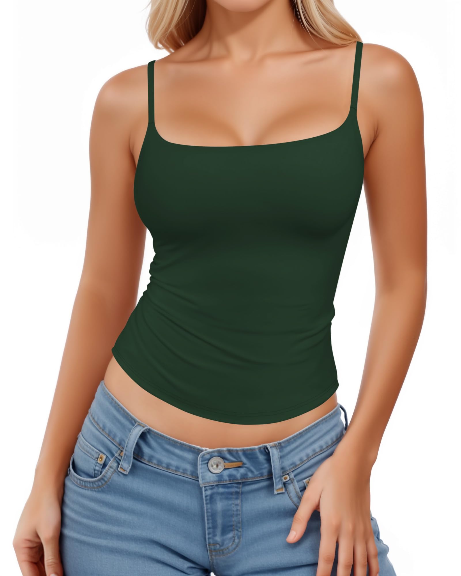 MANGOPOP Womens Tank Tops Square Neck Spaghetti Strap Cami Double Lined Sleeveless Crop Top Sexy Shirts