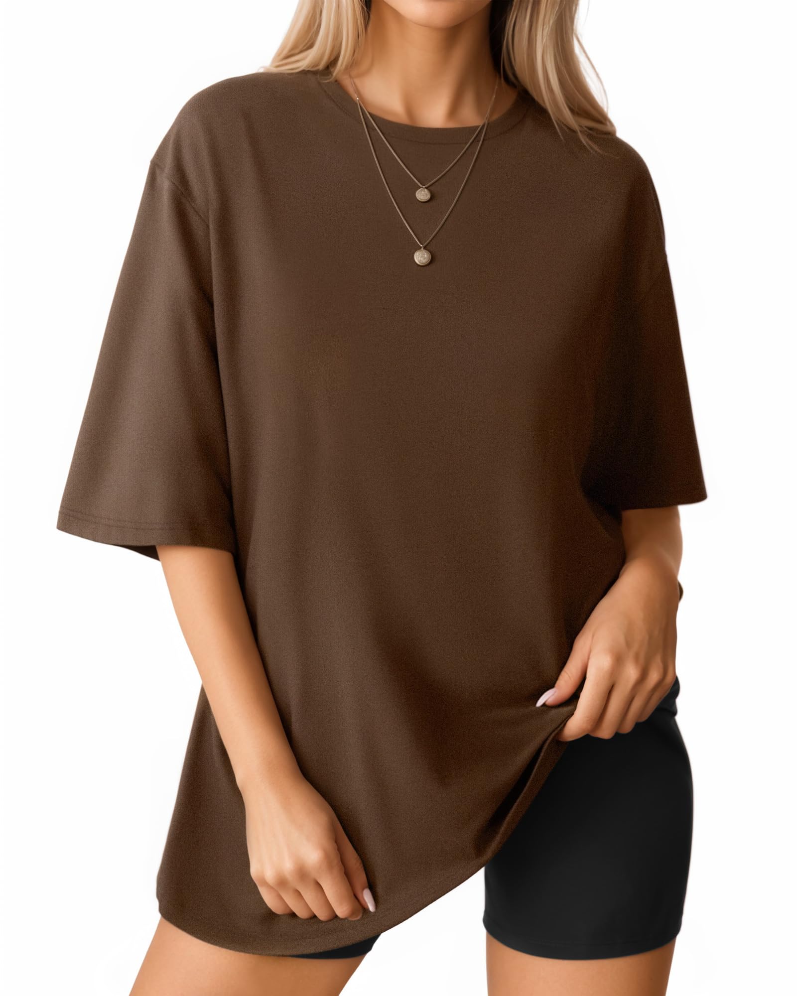 MANGOPOP Women's Oversized T Shirts Short Sleeve Crewneck Loose Fit Tops Summer Basic Tee