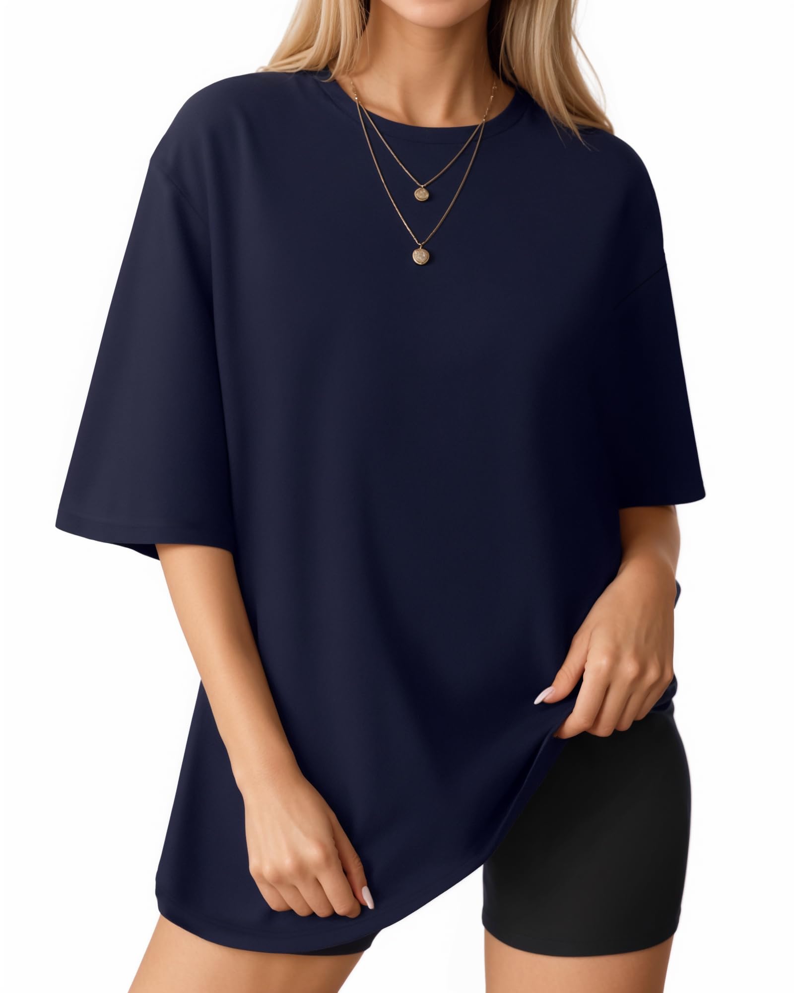 MANGOPOP Women's Oversized T Shirts Short Sleeve Crewneck Loose Fit Tops Summer Basic Tee