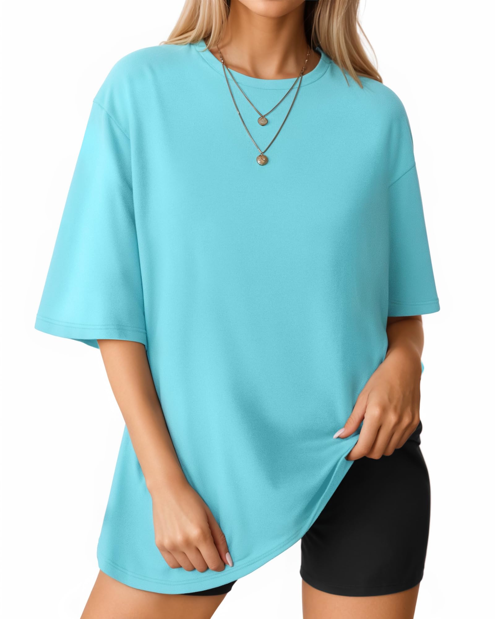 MANGOPOP Women's Oversized T Shirts Short Sleeve Crewneck Loose Fit Tops Summer Basic Tee