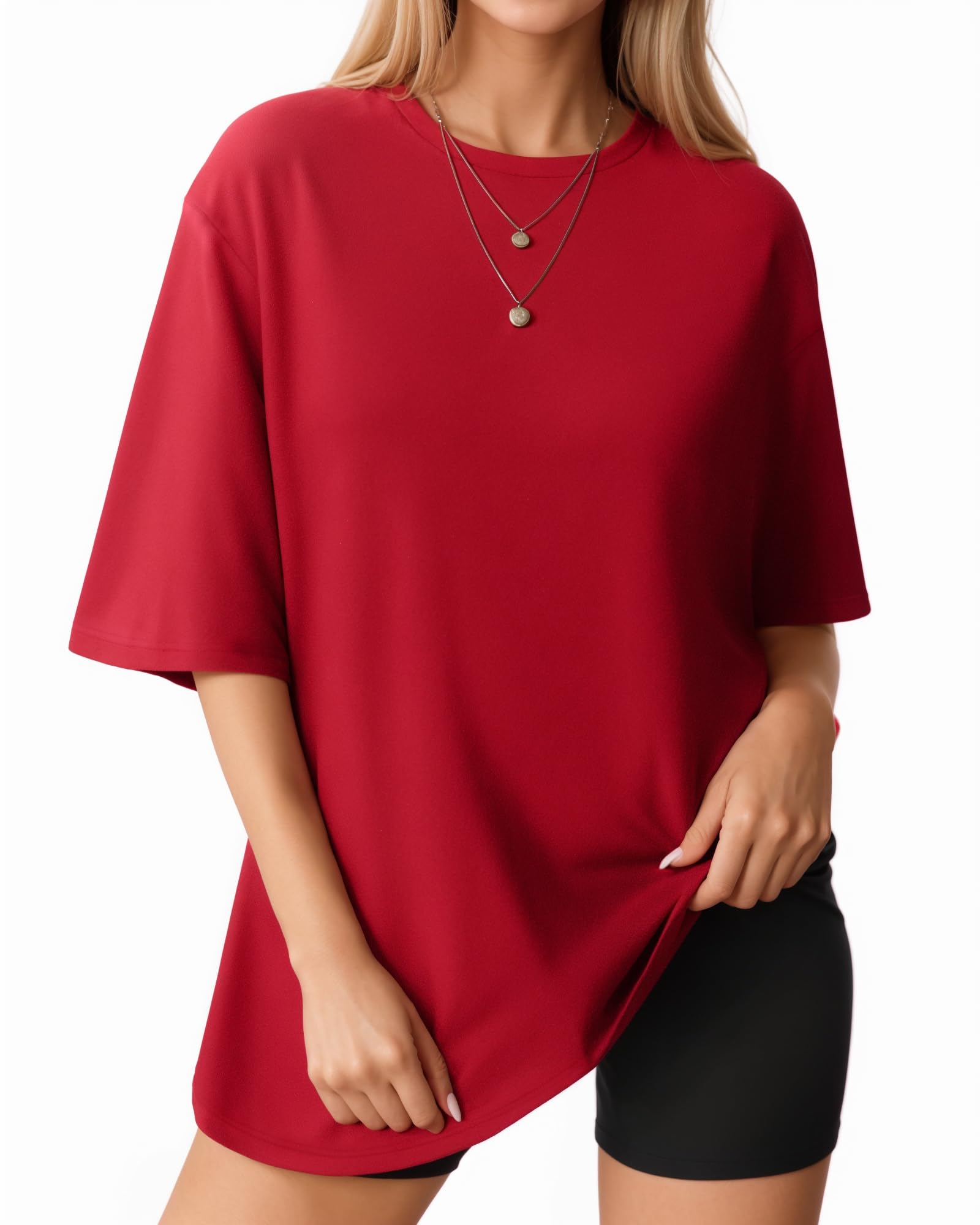 MANGOPOP Women's Oversized T Shirts Short Sleeve Crewneck Loose Fit Tops Summer Basic Tee