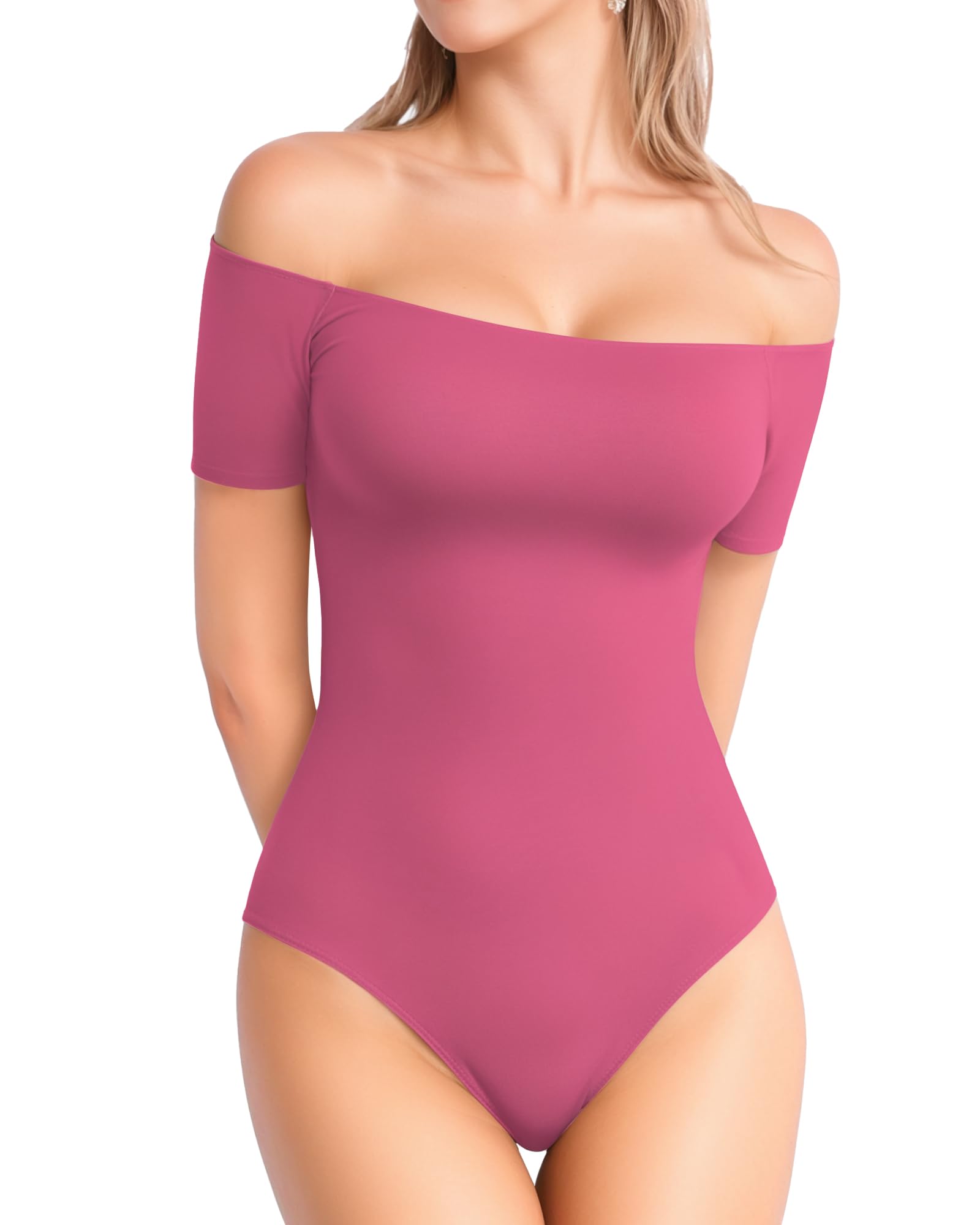 MANGOPOP Off The Shoulder Short Sleeve Bodysuit for Women