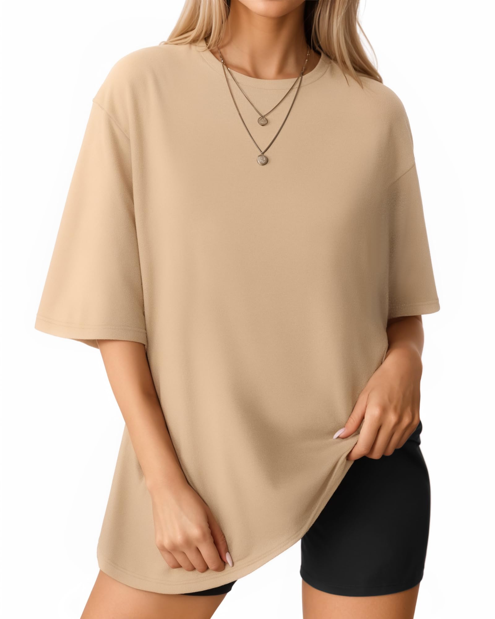 MANGOPOP Women's Oversized T Shirts Short Sleeve Crewneck Loose Fit Tops Summer Basic Tee