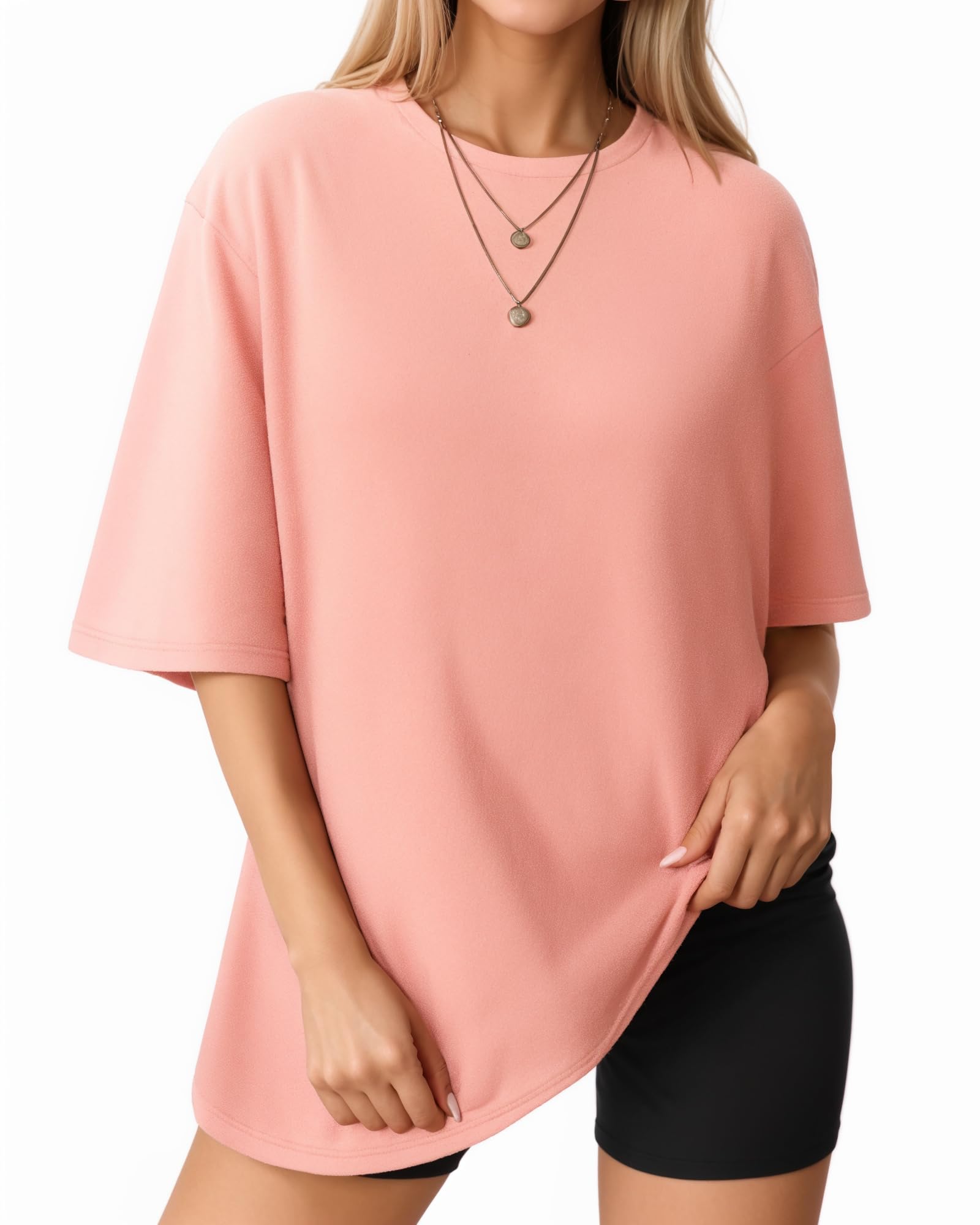 MANGOPOP Women's Oversized T Shirts Short Sleeve Crewneck Loose Fit Tops Summer Basic Tee