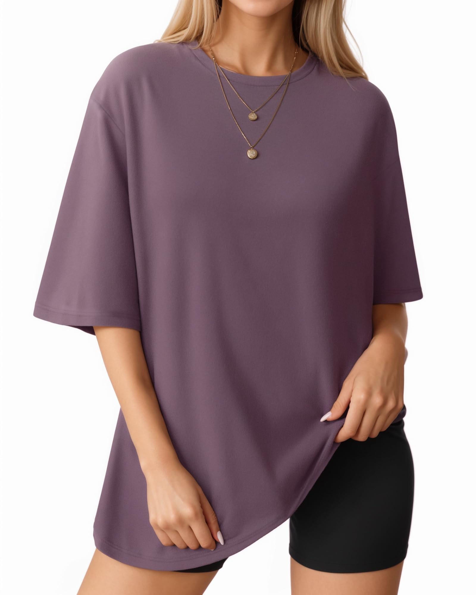 MANGOPOP Women's Oversized T Shirts Short Sleeve Crewneck Loose Fit Tops Summer Basic Tee