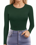MANGOPOP T Shirts for Women Long Sleeve Round Neck Basic Tee Double Lined Fashion Casual Tops