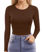 MANGOPOP T Shirts for Women Long Sleeve Round Neck Basic Tee Double Lined Fashion Casual Tops