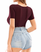 MANGOPOP Women's Summer Scoop Neck Short Sleeve Slim Fit Tunic T Shirt
