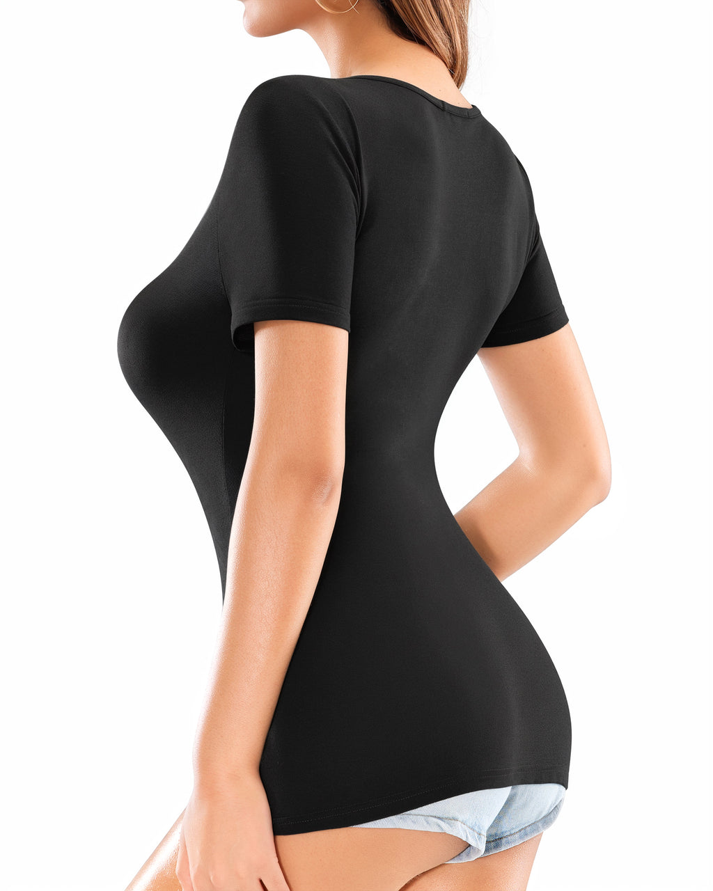 MANGOPOP Women's Summer Scoop Neck Short Sleeve Slim Fit Tunic T Shirt