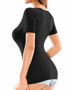 MANGOPOP Women's Summer Scoop Neck Short Sleeve Slim Fit Tunic T Shirt