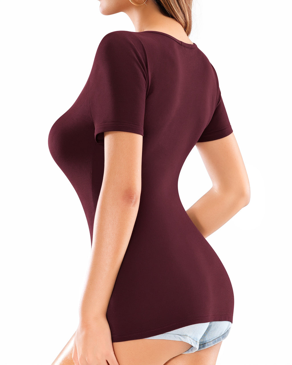 MANGOPOP Women's Summer Scoop Neck Short Sleeve Slim Fit Tunic T Shirt