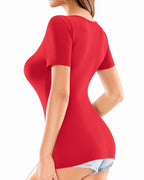 MANGOPOP Women's Summer Scoop Neck Short Sleeve Slim Fit Tunic T Shirt