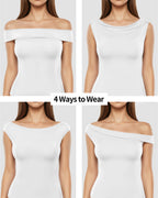 MANGOPOP Women's Off The Shoulder Double Lined Bodysuit Versatile Thong Body Suit Going Out Summer Trendy Tops