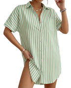 MANGOPOP Swimsuit Coverup for Women Striped Bathing Suit Cover Up Button Down Shirt Beach Cover Ups Dress 2026 Summer Outfits