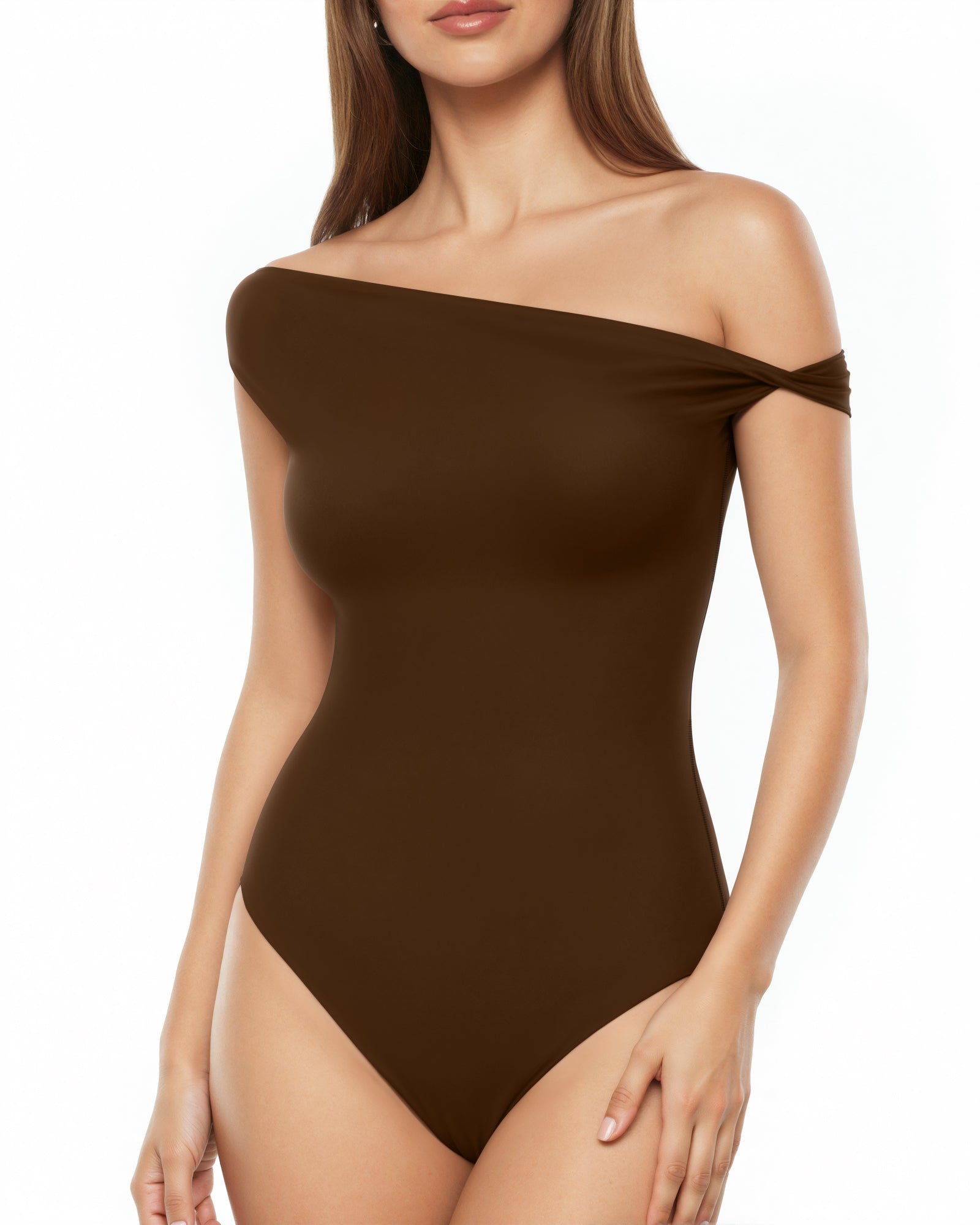 MANGOPOP Women's Off The Shoulder Double Lined Bodysuit Versatile Thong Body Suit Going Out Summer Trendy Tops