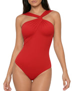 MANGOPOP Women's Twist Knot Asymmetrical Sleeveless Bodysuits Sexy Double Lined Thong Body Suit Top 2026