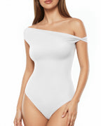 MANGOPOP Women's Off The Shoulder Double Lined Bodysuit Versatile Thong Body Suit Going Out Summer Trendy Tops