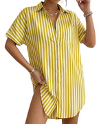 MANGOPOP Swimsuit Coverup for Women Striped Bathing Suit Cover Up Button Down Shirt Beach Cover Ups Dress 2026 Summer Outfits