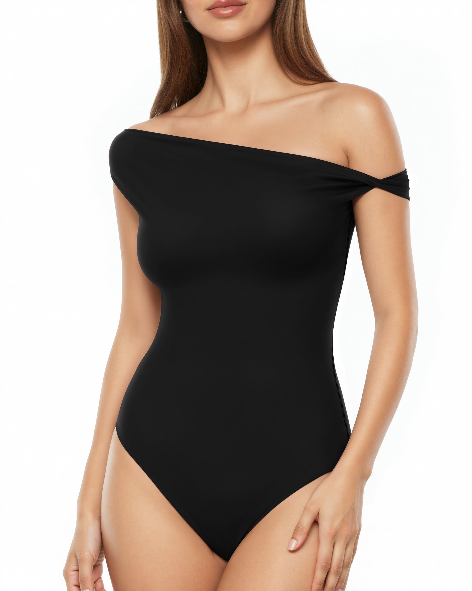 MANGOPOP Women's Off The Shoulder Double Lined Bodysuit Versatile Thong Body Suit Going Out Summer Trendy Tops