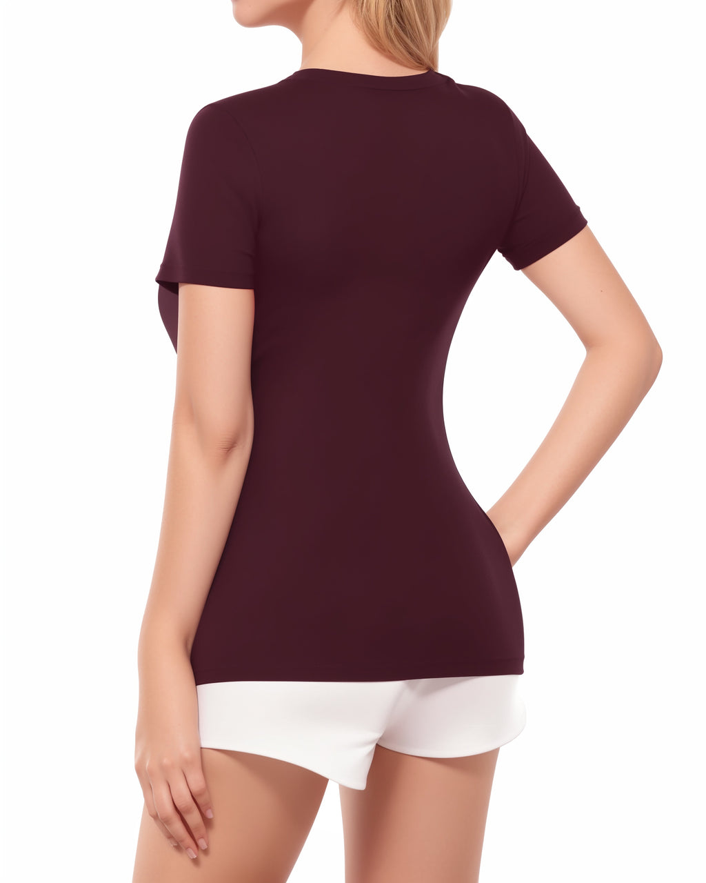MANGOPOP Women's V Neck Short Sleeve Long Sleeve Slim Fit T Shirt Tunic Tops Tee