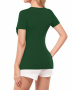 MANGOPOP Women's V Neck Short Sleeve Long Sleeve Slim Fit T Shirt Tunic Tops Tee