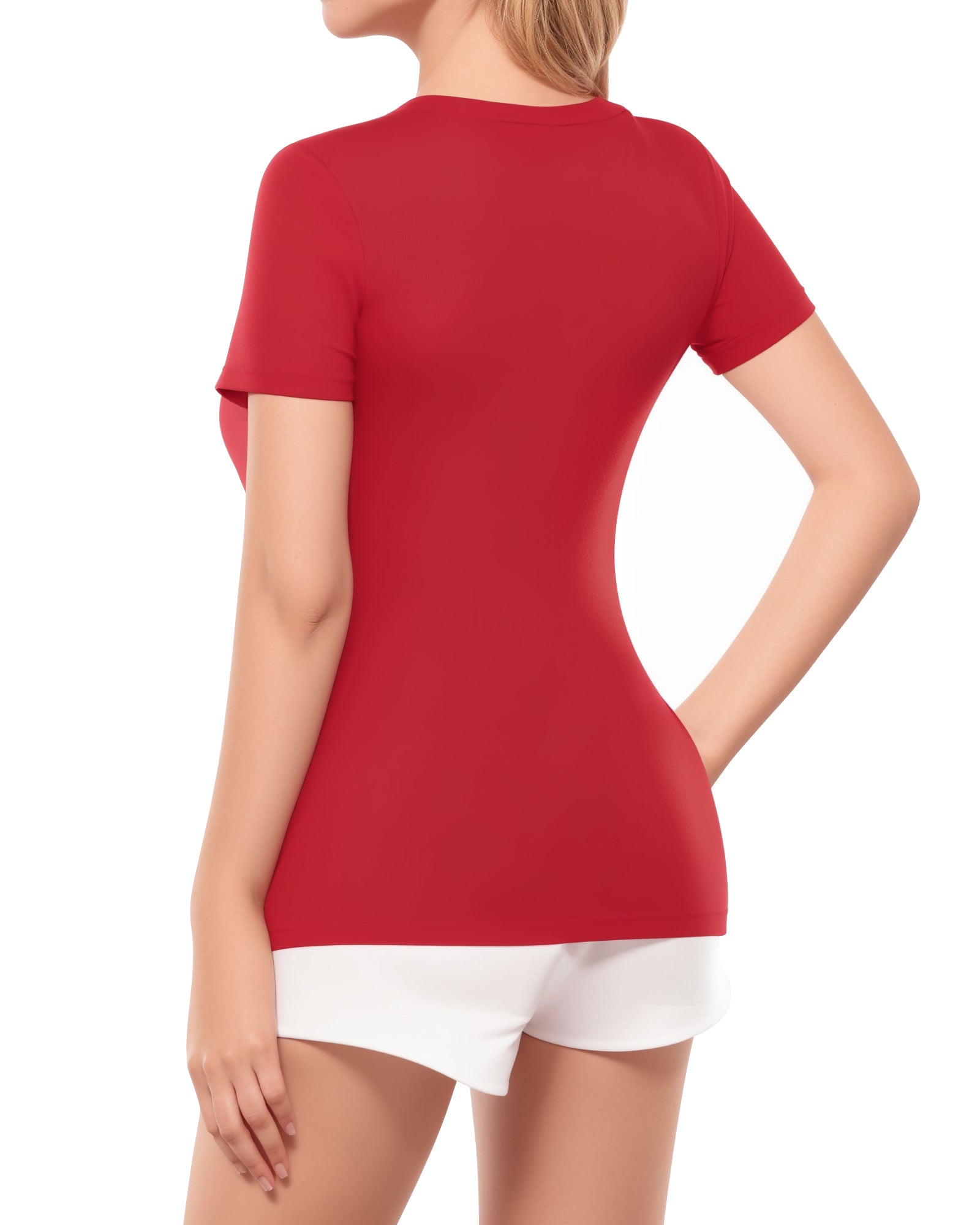 MANGOPOP Women's V Neck Short Sleeve Long Sleeve Slim Fit T Shirt Tunic Tops Tee