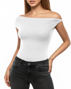 MANGOPOP Women's Off The Shoulder Double Lined Bodysuit Versatile Thong Body Suit Going Out Summer Trendy Tops