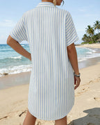 MANGOPOP Swimsuit Coverup for Women Striped Bathing Suit Cover Up Button Down Shirt Beach Cover Ups Dress 2026 Summer Outfits