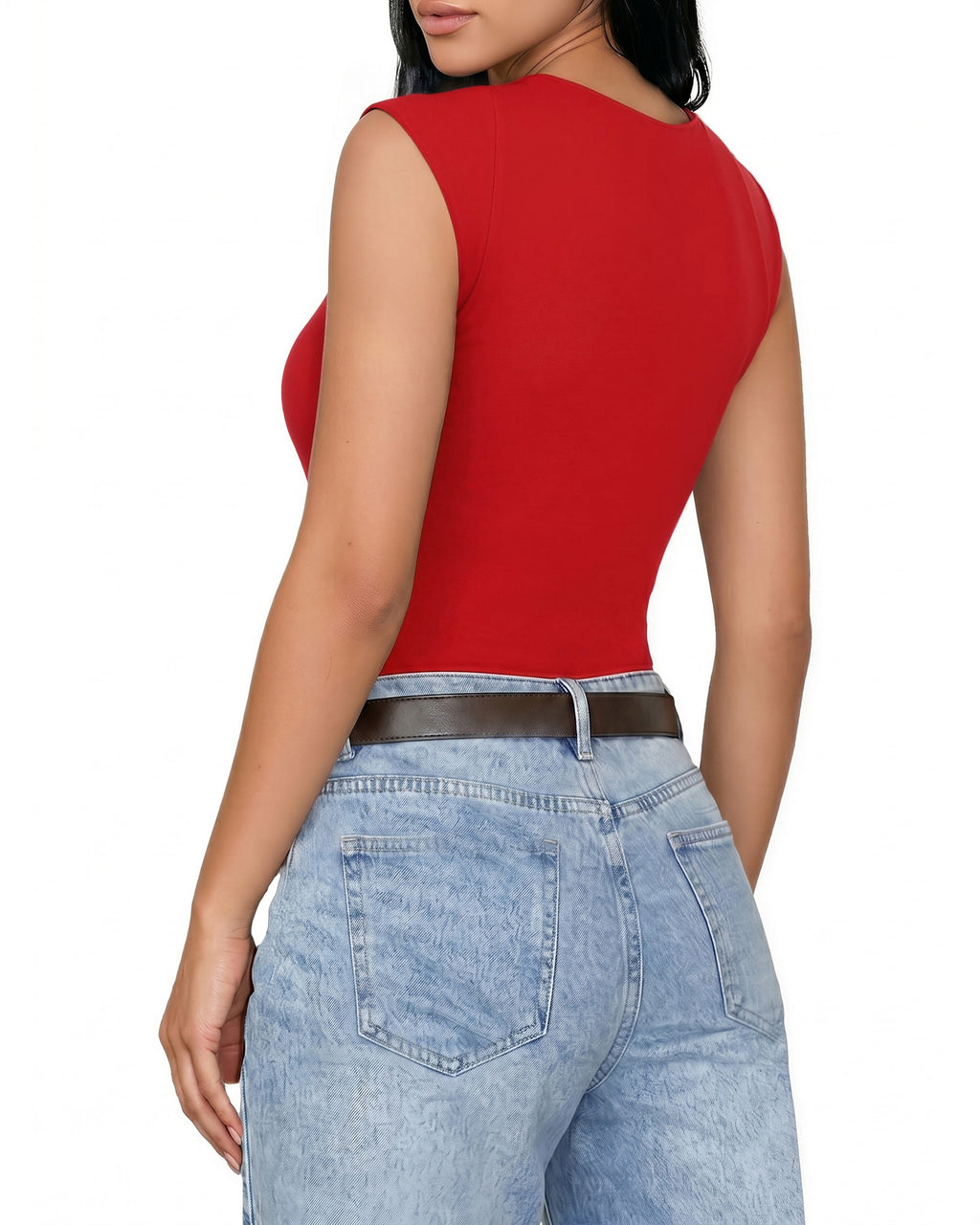 MANGOPOP Women's Twist Knot Asymmetrical Sleeveless Bodysuits Sexy Double Lined Thong Body Suit Top 2026