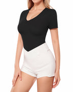 MANGOPOP Women's V Neck Short Sleeve Long Sleeve Slim Fit T Shirt Tunic Tops Tee