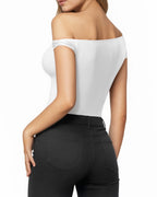 MANGOPOP Women's Off The Shoulder Double Lined Bodysuit Versatile Thong Body Suit Going Out Summer Trendy Tops