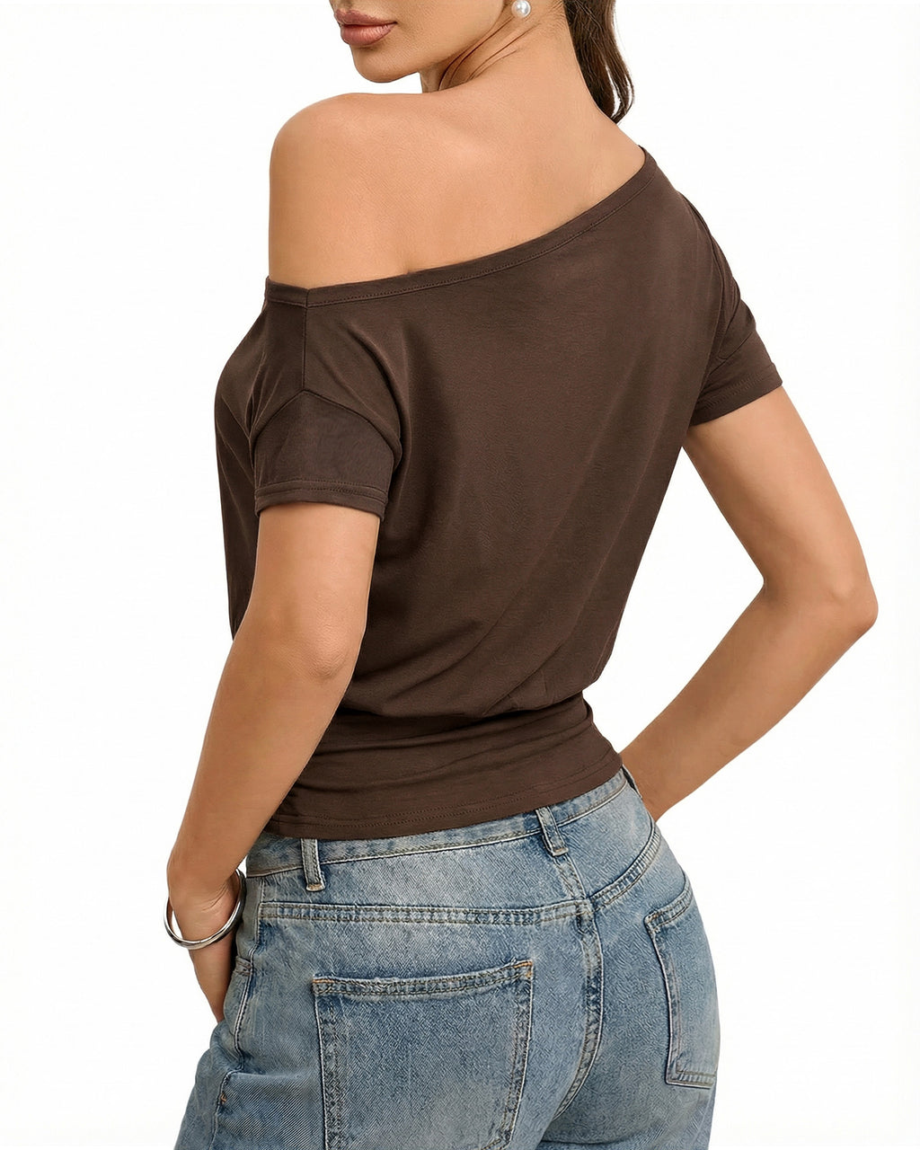 MANGOPOP Off The Shoulder Tops for Women Short Sleeve Asymmetrical Cinched Waist Casual Loose Going Out Trendy Y2k Tops 2026