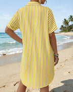 MANGOPOP Swimsuit Coverup for Women Striped Bathing Suit Cover Up Button Down Shirt Beach Cover Ups Dress 2026 Summer Outfits