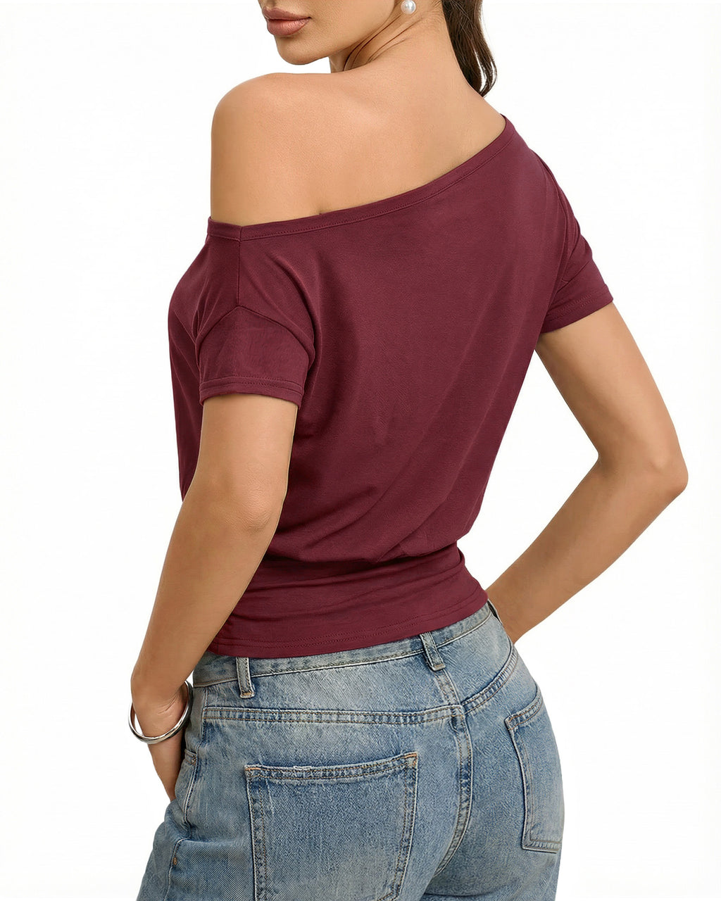 MANGOPOP Off The Shoulder Tops for Women Short Sleeve Asymmetrical Cinched Waist Casual Loose Going Out Trendy Y2k Tops 2026