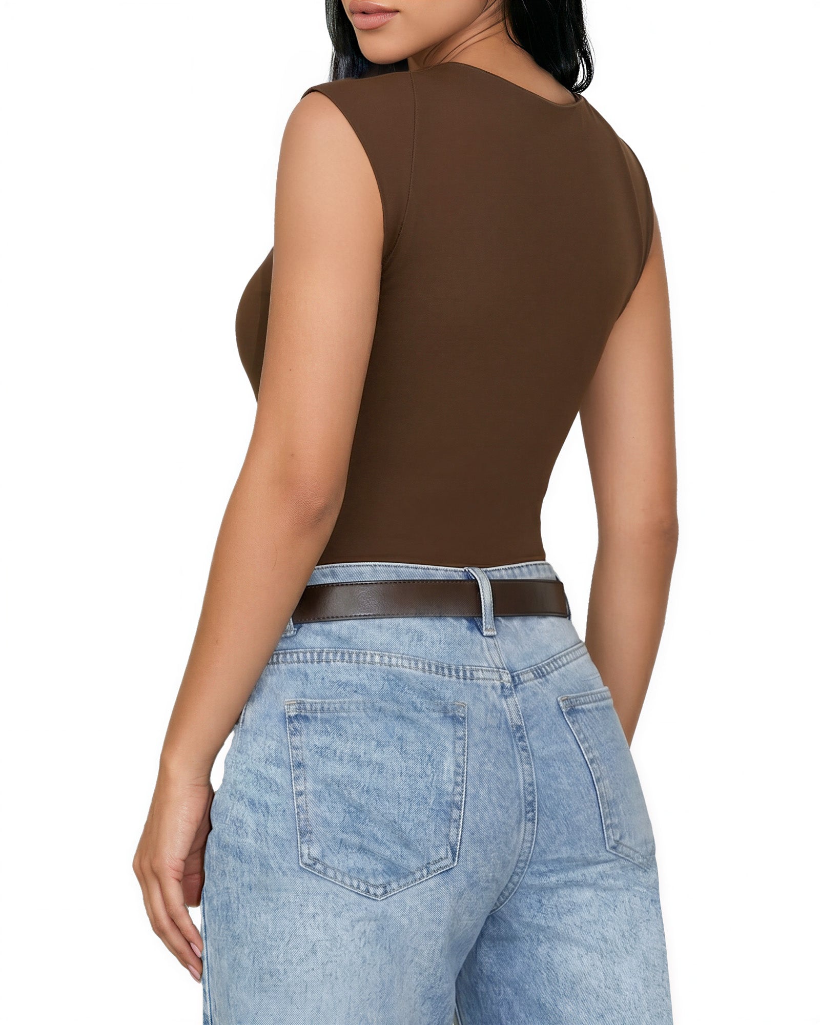 MANGOPOP Women's Twist Knot Asymmetrical Sleeveless Bodysuits Sexy Double Lined Thong Body Suit Top 2026