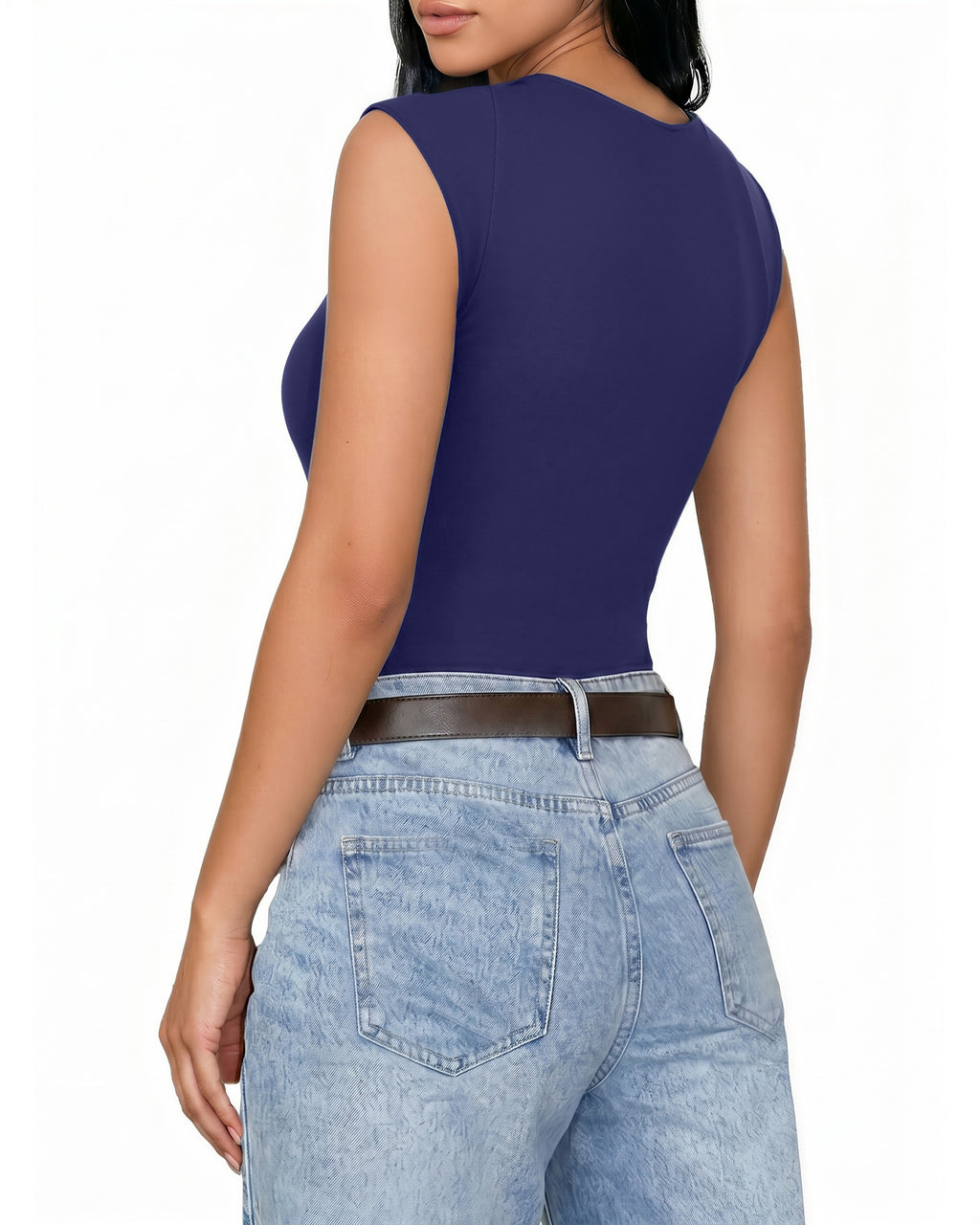 MANGOPOP Women's Twist Knot Asymmetrical Sleeveless Bodysuits Sexy Double Lined Thong Body Suit Top 2026