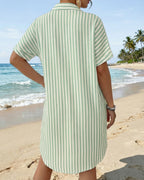 MANGOPOP Swimsuit Coverup for Women Striped Bathing Suit Cover Up Button Down Shirt Beach Cover Ups Dress 2026 Summer Outfits
