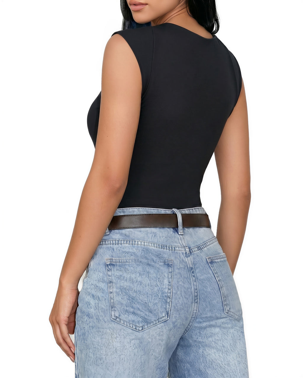 MANGOPOP Women's Twist Knot Asymmetrical Sleeveless Bodysuits Sexy Double Lined Thong Body Suit Top 2026