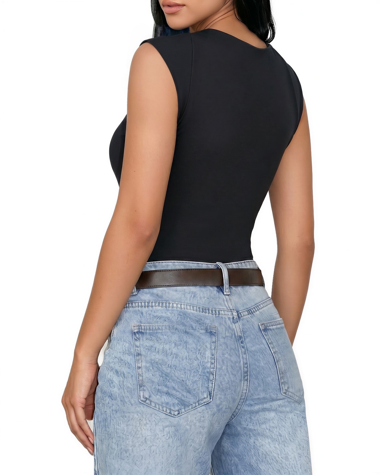 MANGOPOP Women's Twist Knot Asymmetrical Sleeveless Bodysuits Sexy Double Lined Thong Body Suit Top 2026