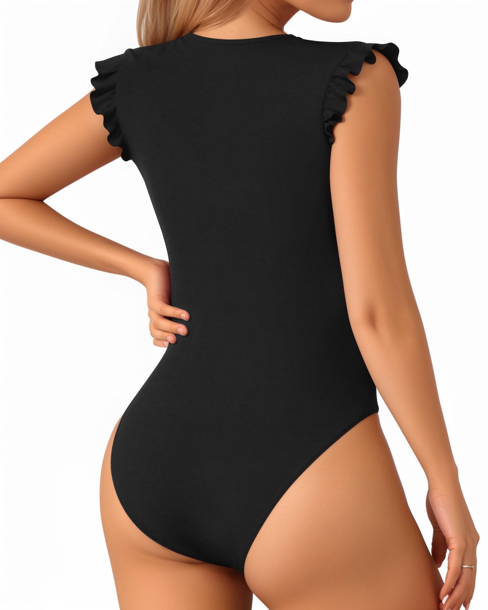 MANGOPOP Women's Body Suits Cute Crew Neck Ruffle Sleeveless Slim Fit Bodysuit Tank Tops Tight Casual Sexy