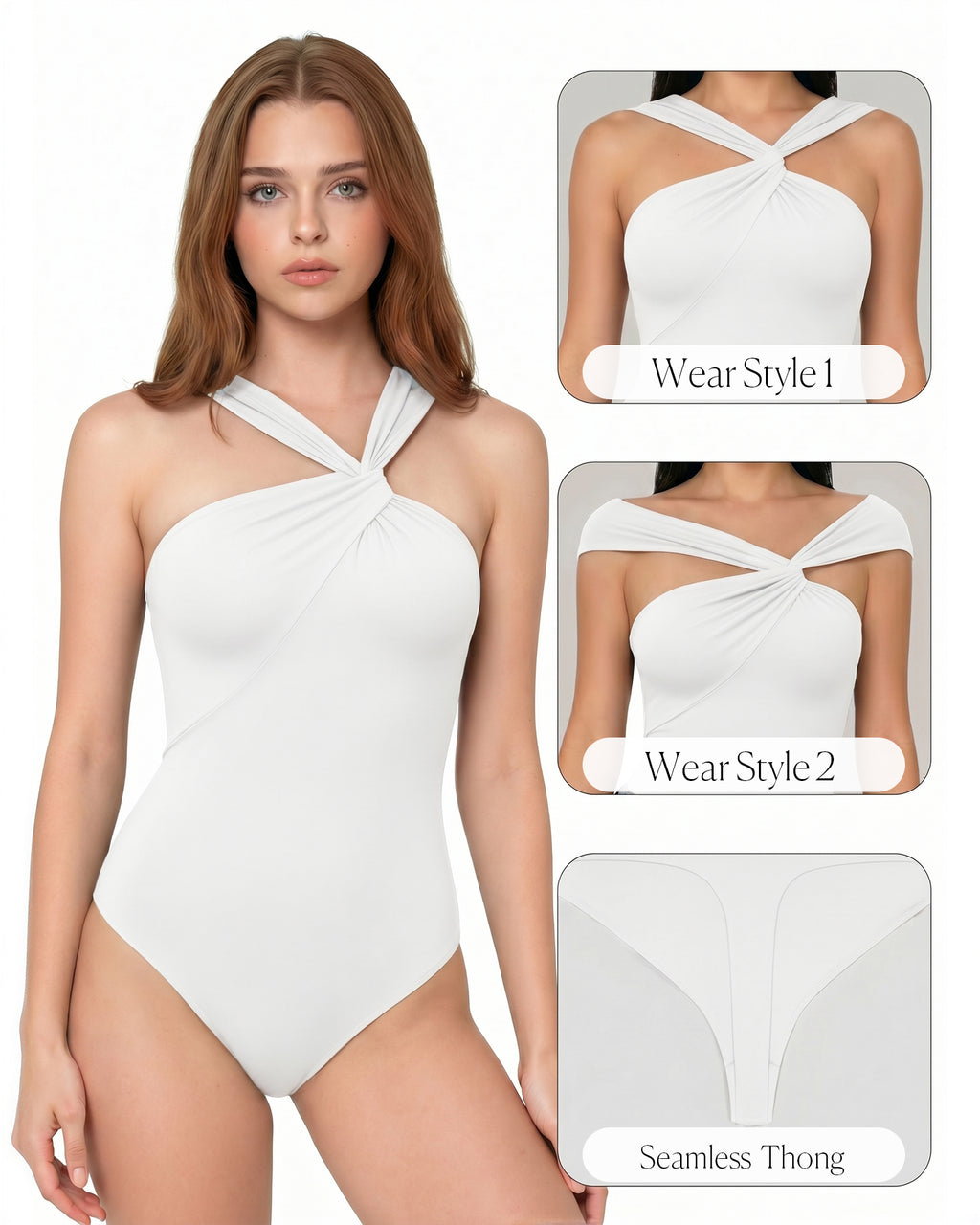 MANGOPOP Women's Twist Knot Asymmetrical Sleeveless Bodysuits Sexy Double Lined Thong Body Suit Top 2026