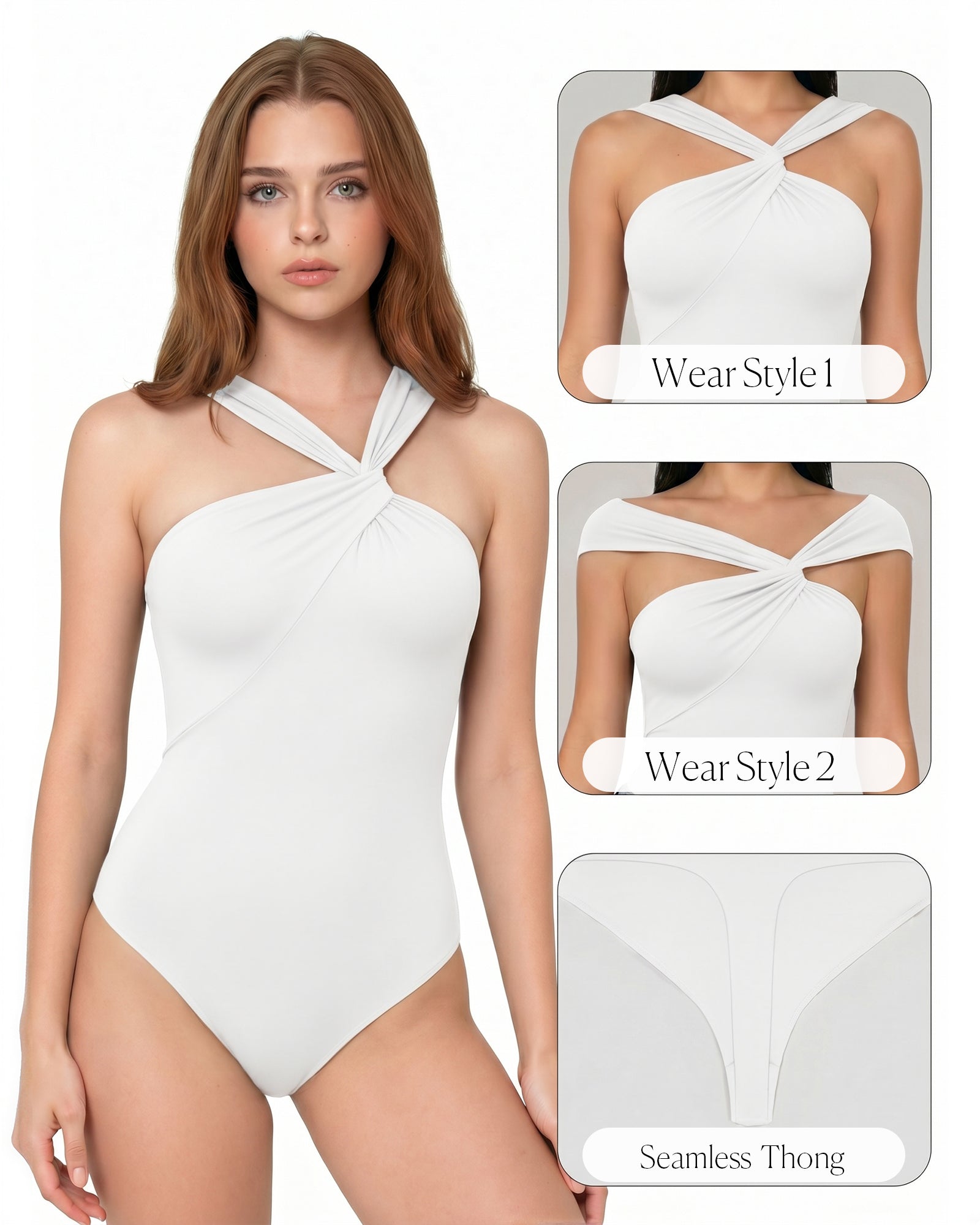 MANGOPOP Women's Twist Knot Asymmetrical Sleeveless Bodysuits Sexy Double Lined Thong Body Suit Top 2026