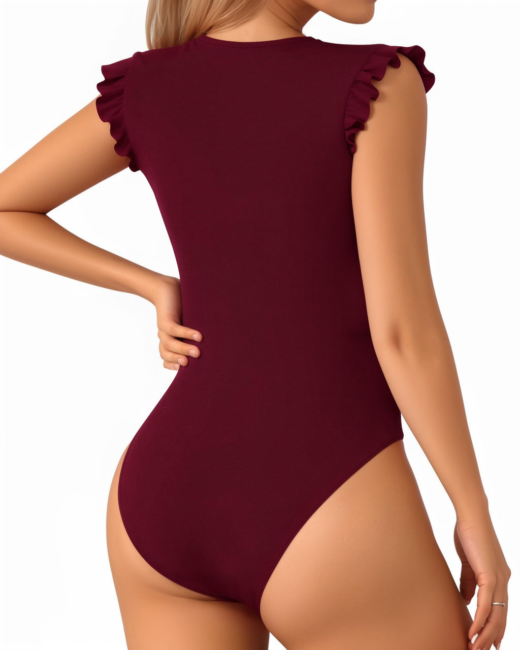 MANGOPOP Women's Body Suits Cute Crew Neck Ruffle Sleeveless Slim Fit Bodysuit Tank Tops Tight Casual Sexy
