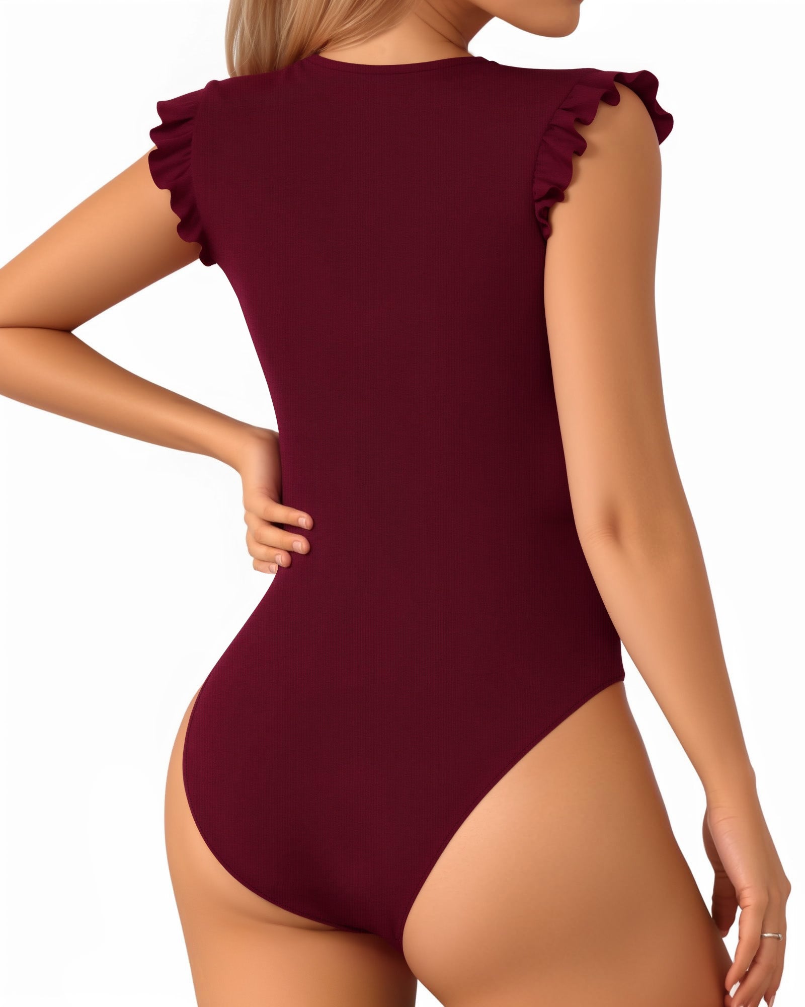 MANGOPOP Women's Body Suits Cute Crew Neck Ruffle Sleeveless Slim Fit Bodysuit Tank Tops Tight Casual Sexy
