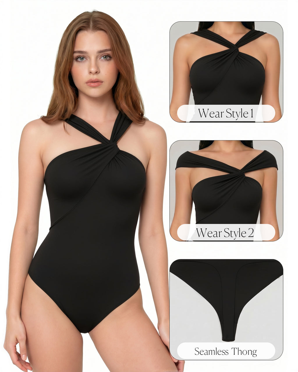 MANGOPOP Women's Twist Knot Asymmetrical Sleeveless Bodysuits Sexy Double Lined Thong Body Suit Top 2026